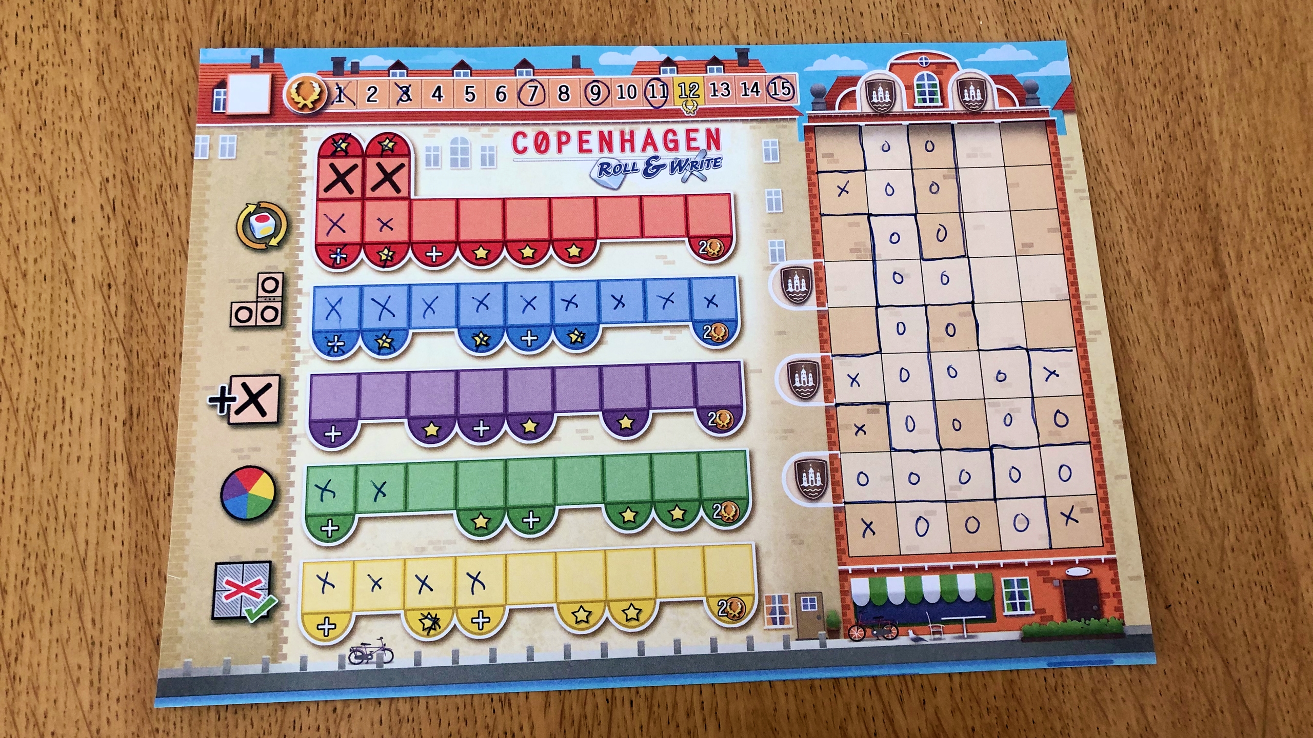 Player sheet from Copenhagen: Roll & Write