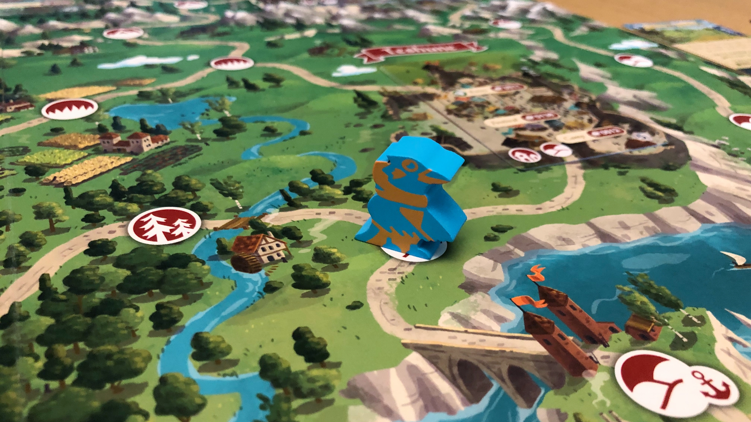 A meeple on the board