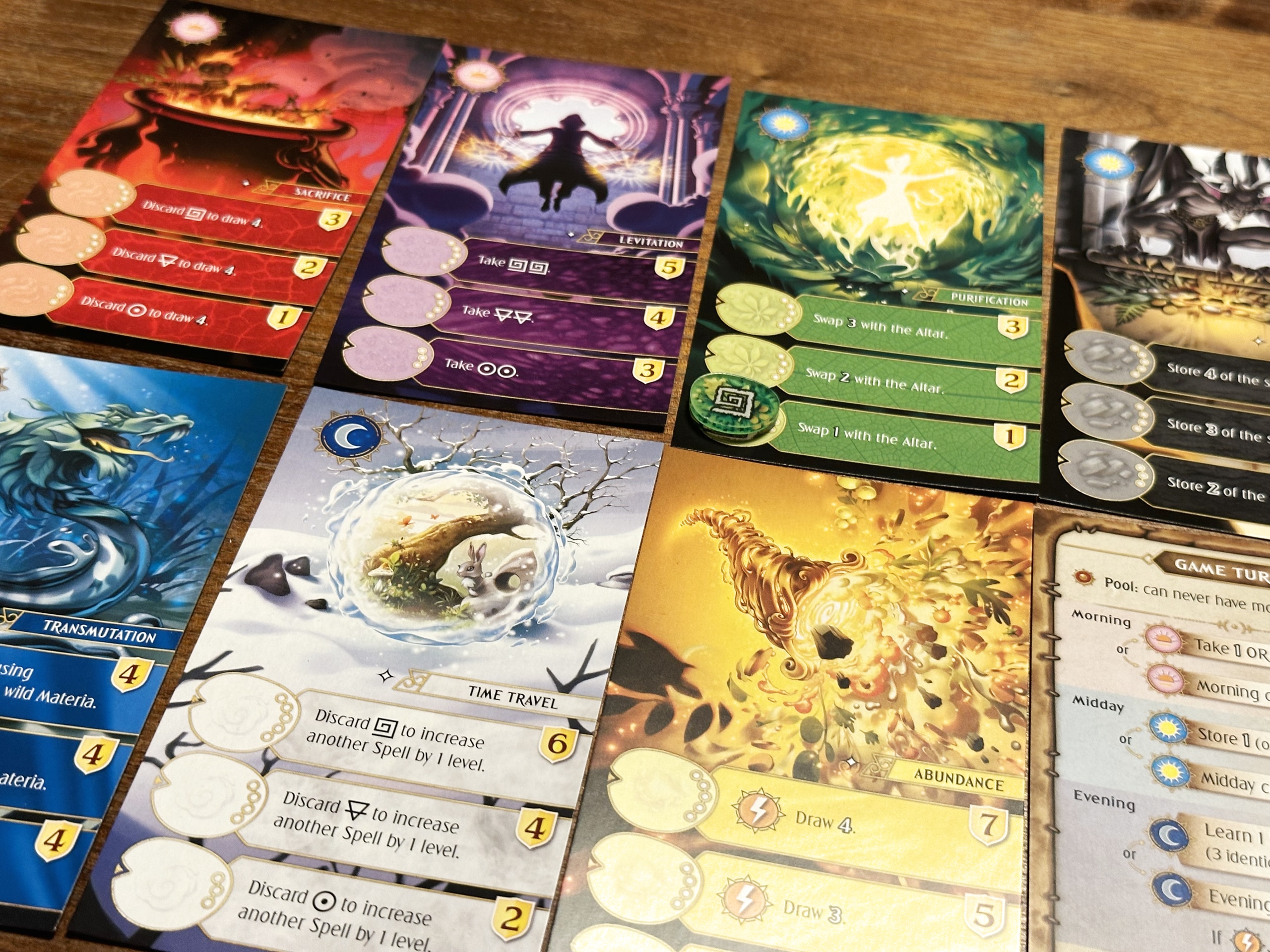 Closeup on SpellBook spell cards.