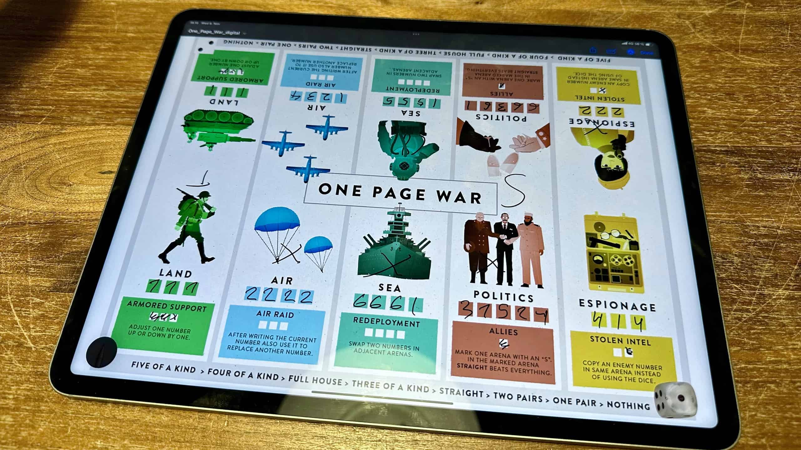 One Page War game on an iPad.