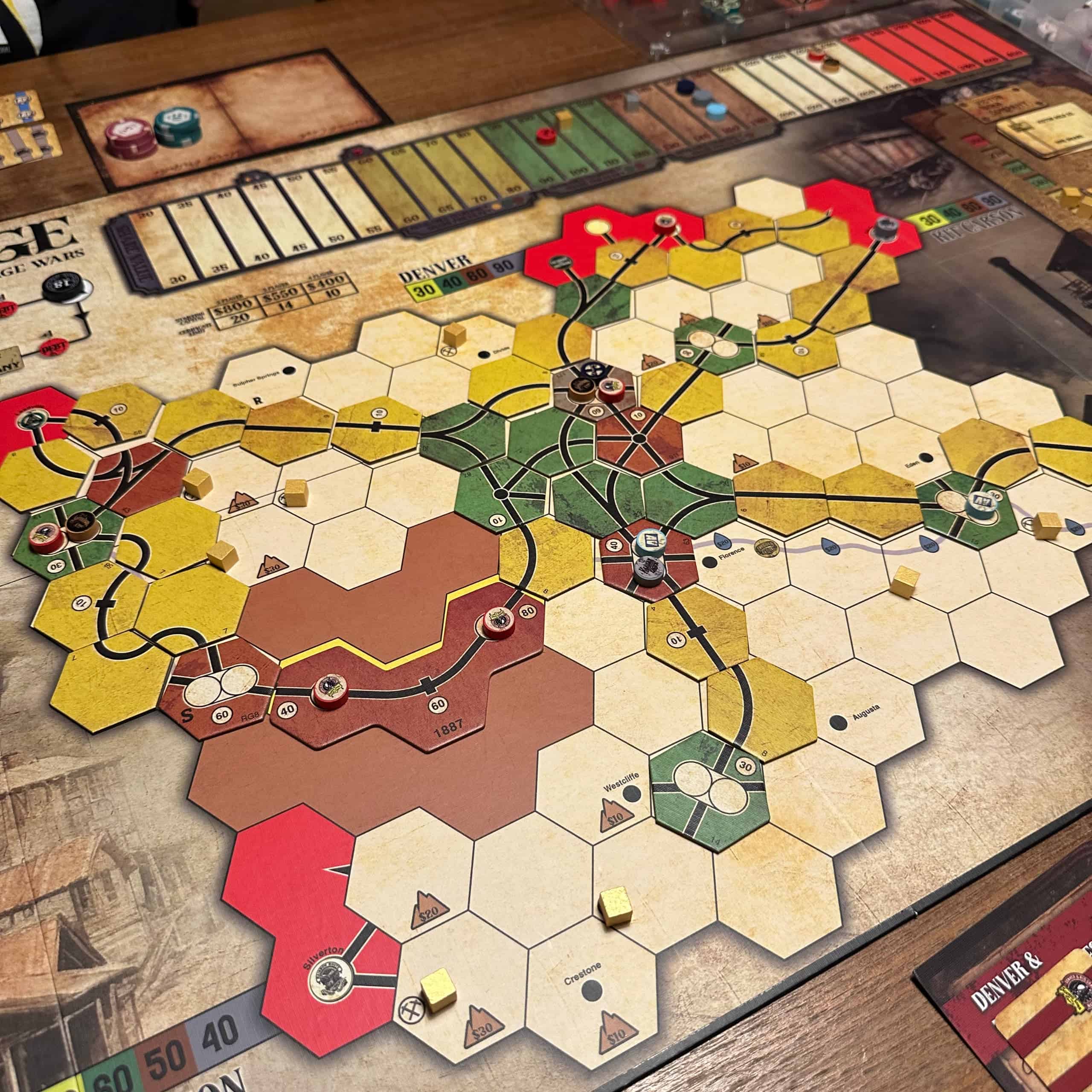 Almost end game tracks in 18RoyalGorge. There's a big mess of tracks in the middle of the board.